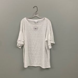 Women’s Large J. Jill Love Linen 100% Linen White Flutter Short Sleeve Tee